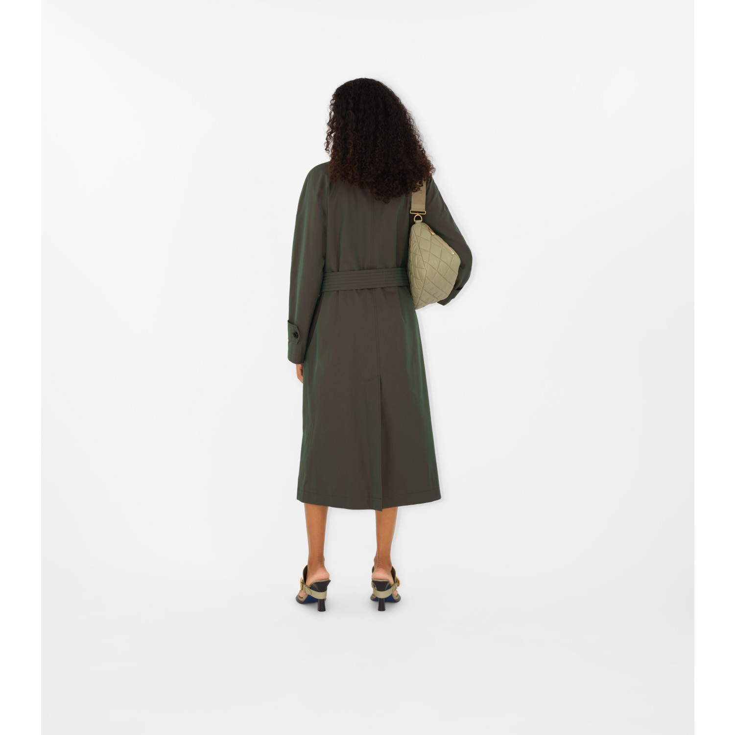 Long Cotton Car Coat in Antique green - Women | Burberry® Official