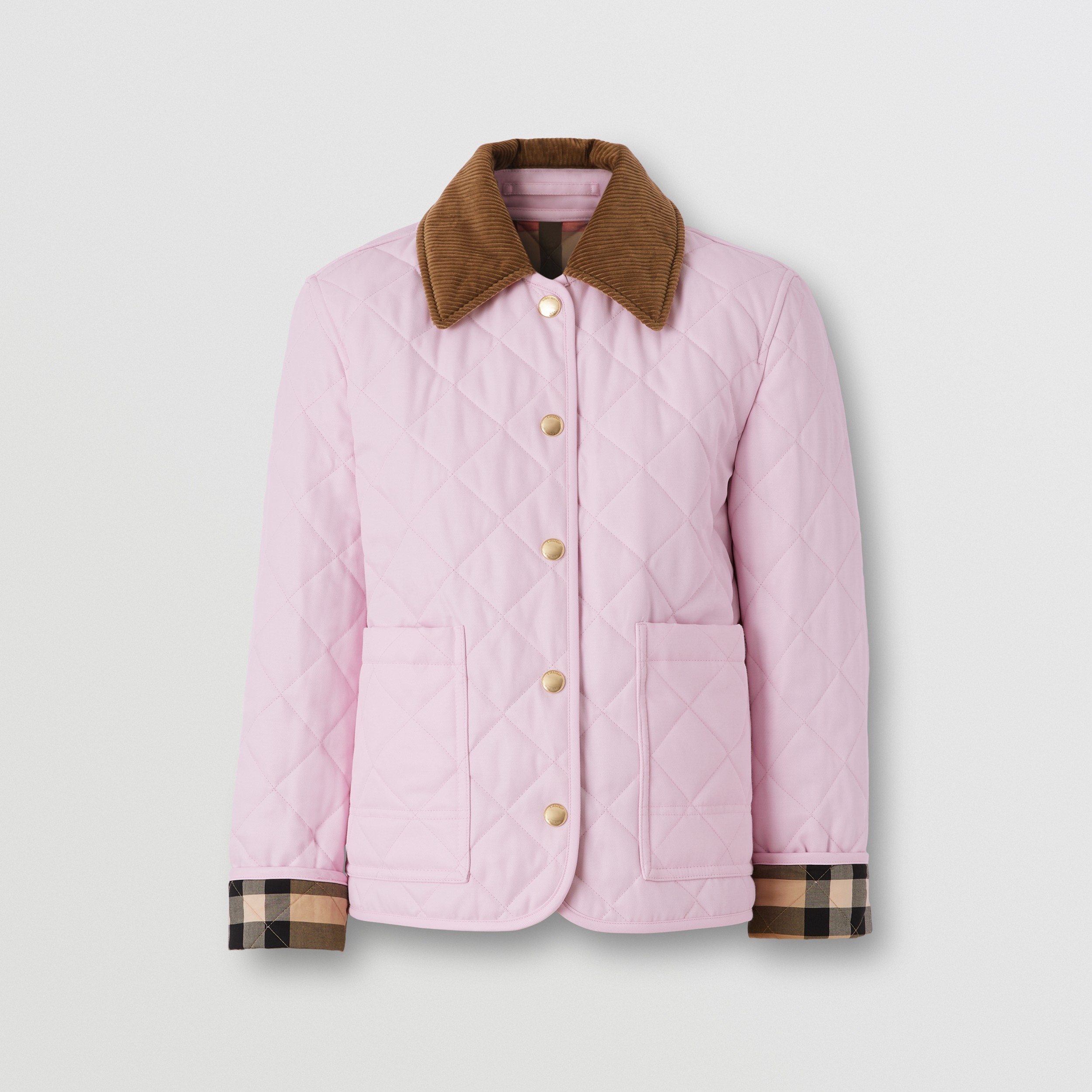 Jaqueta de campo em matelassê com colarinho em veludo cotelê (Rosa Chiclete Claro) - Mulheres | Burberry® oficial - 4