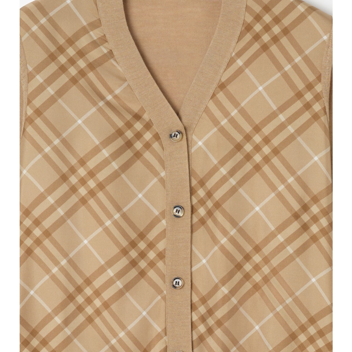  Check Panel Wool Silk Cardigan