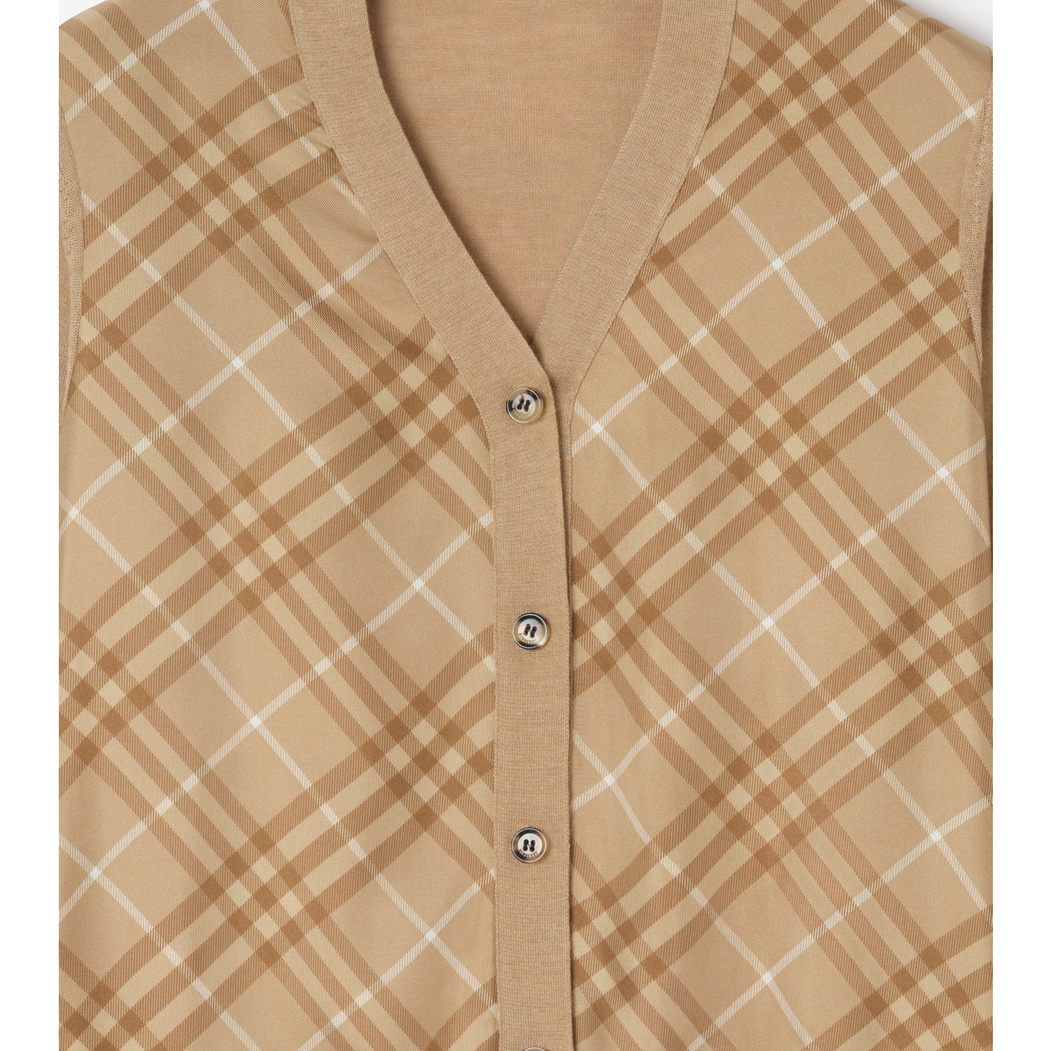 Cardigan in lana e seta con pannello Check