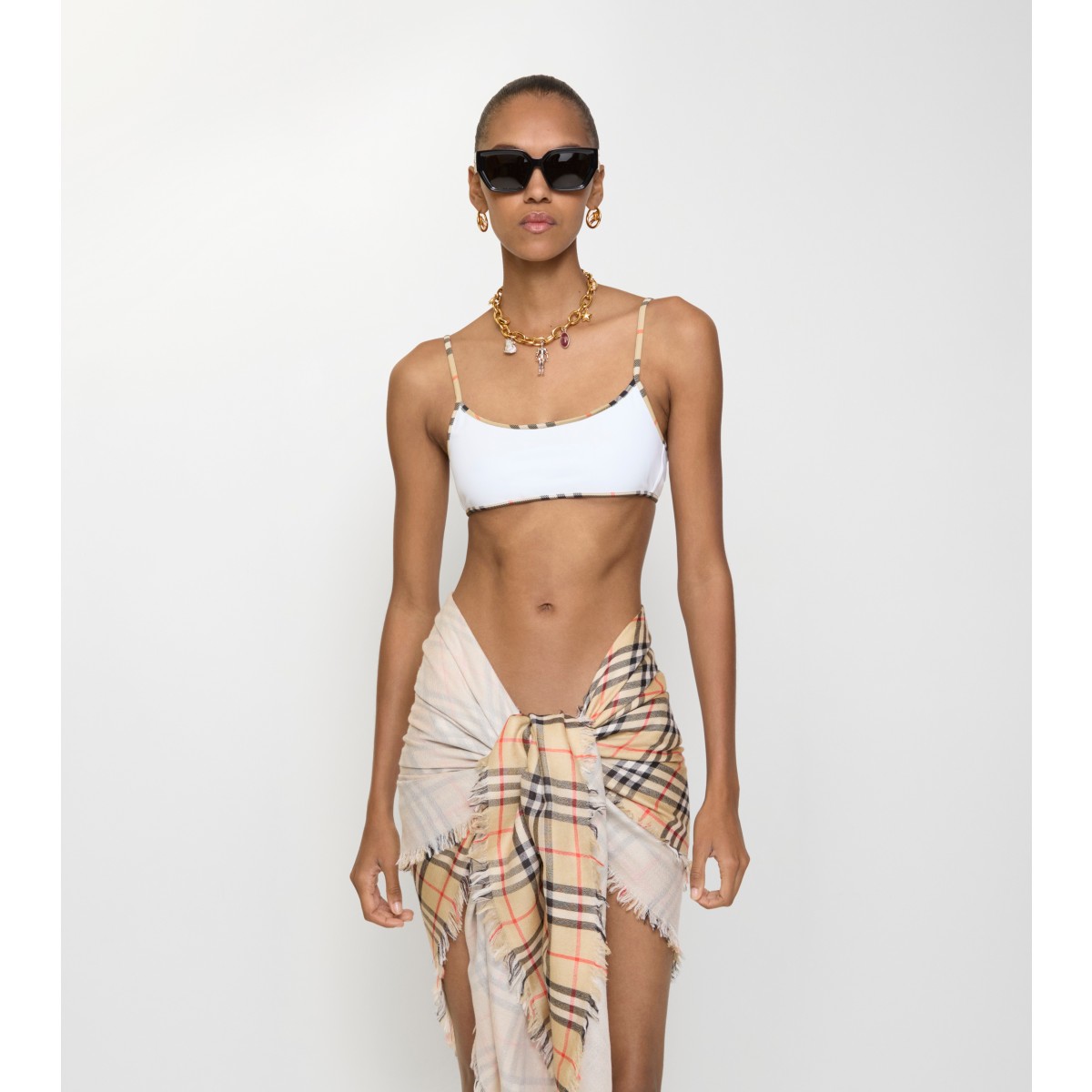  Check Trim Bikini Top