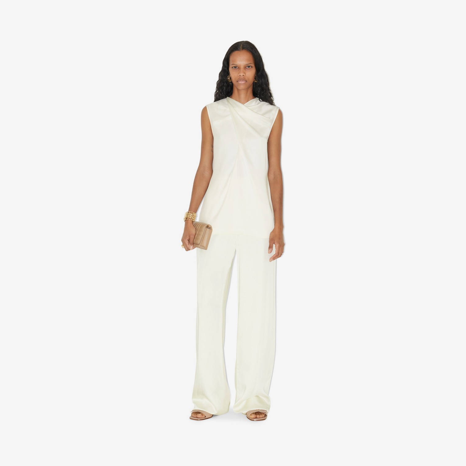 Pantalon ample en satin (Blanc Naturel) - Femme | Site officiel Burberry®