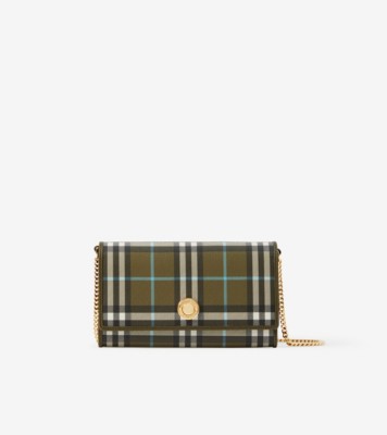 Check Wallet with Chain Strap in Olive Green - Women | Burberry® Official