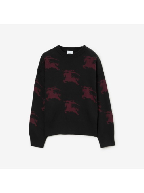 Burberry Ekd Cotton Silk Jacquard Sweater In Black/bordeaux