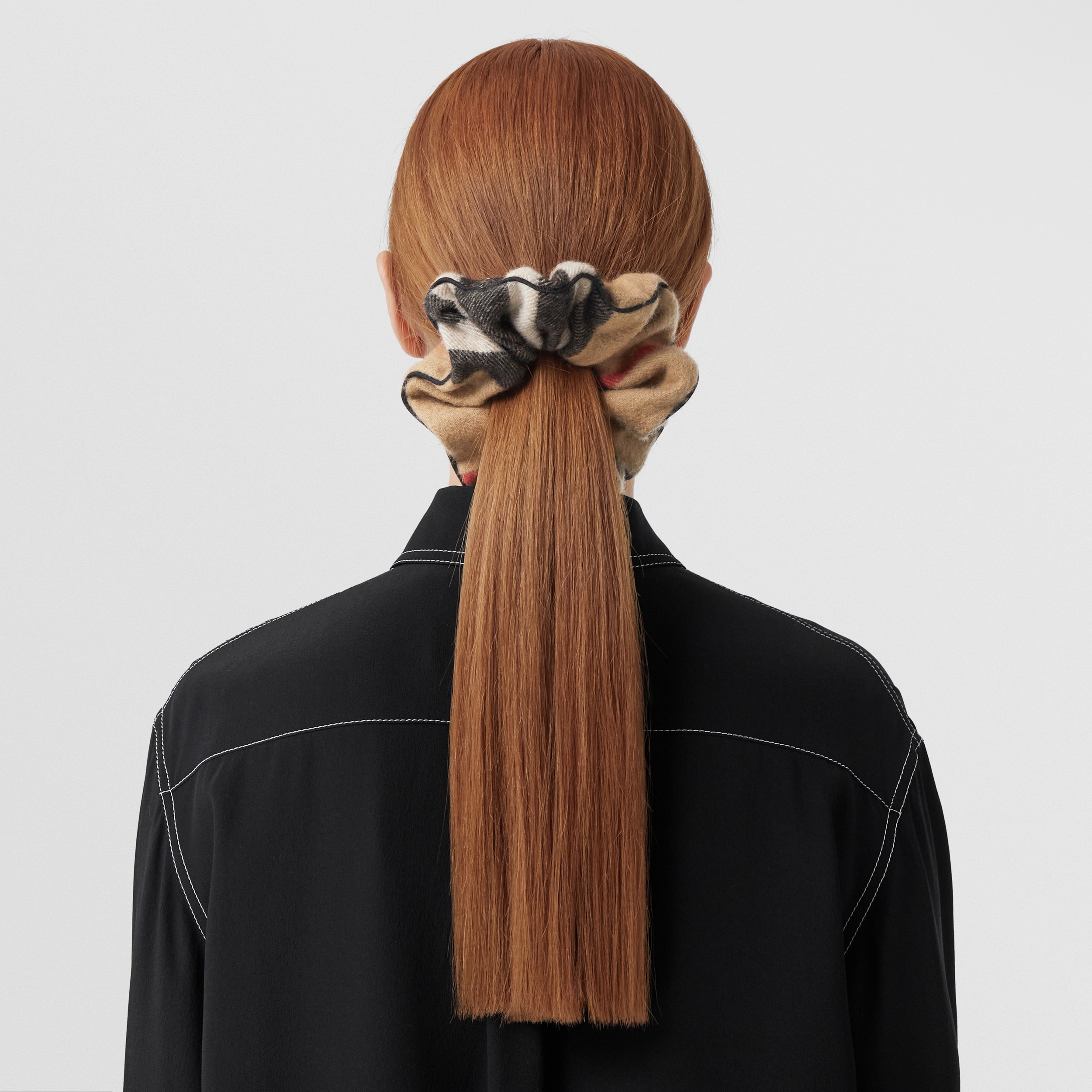 Check Cashmere Scrunchie in Camel - Women | Burberry® Official - 4