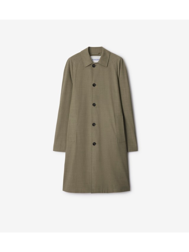 ロング ストレッチ ウールカーコート (フォーンメランジ) - メンズ, ウール | Burberry®公式サイト