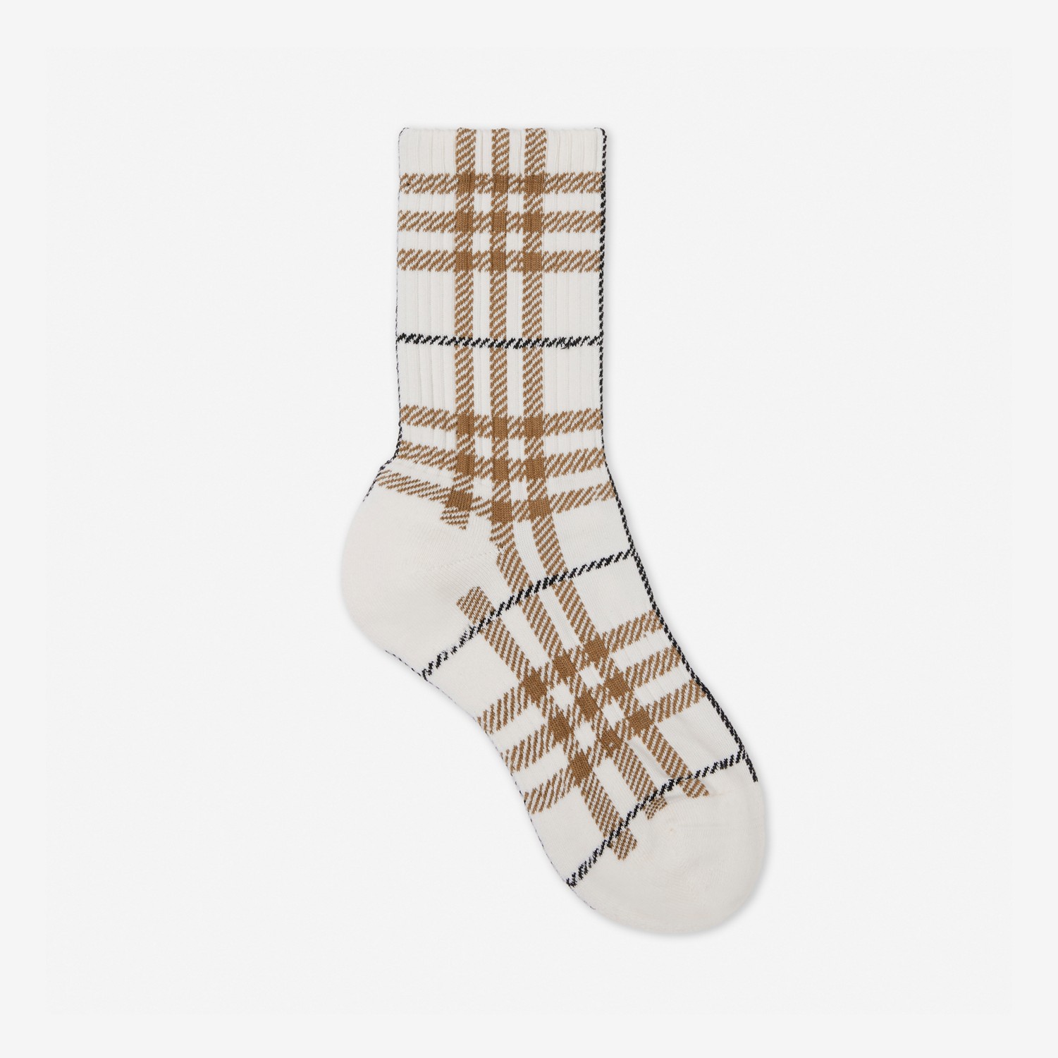 Check Technical Stretch Cotton Jacquard Socks in Frosted Vanilla | Burberry® Official