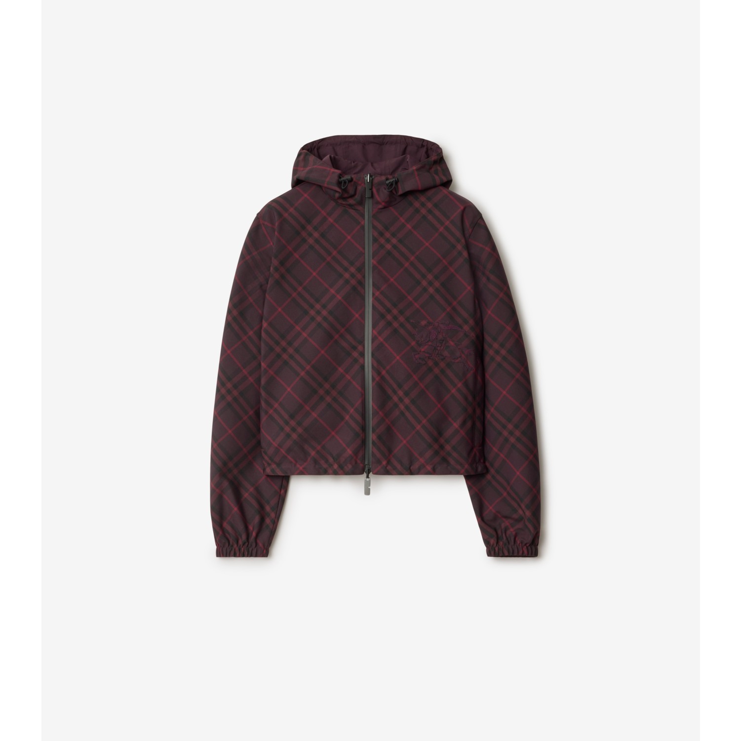 Cropped Reversible Check Hooded Jacket