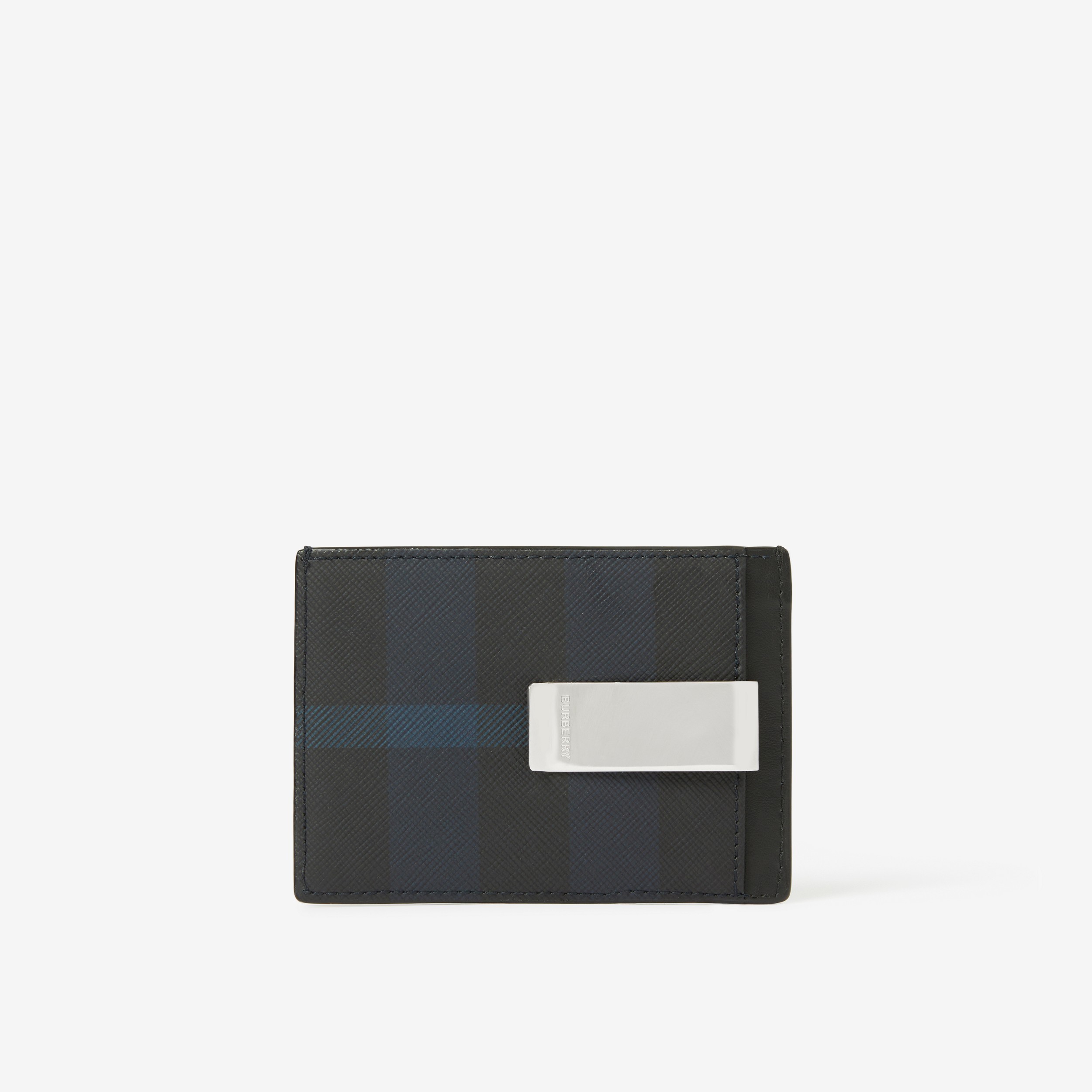 Porta carte di credito con fermasoldi e motivo Exaggerated check (Blu Carbone Scuro) - Uomo | Sito ufficiale Burberry® - 3