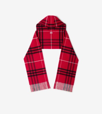 Check Wool Cashmere Hooded Scarf in Pillar Burberry Official