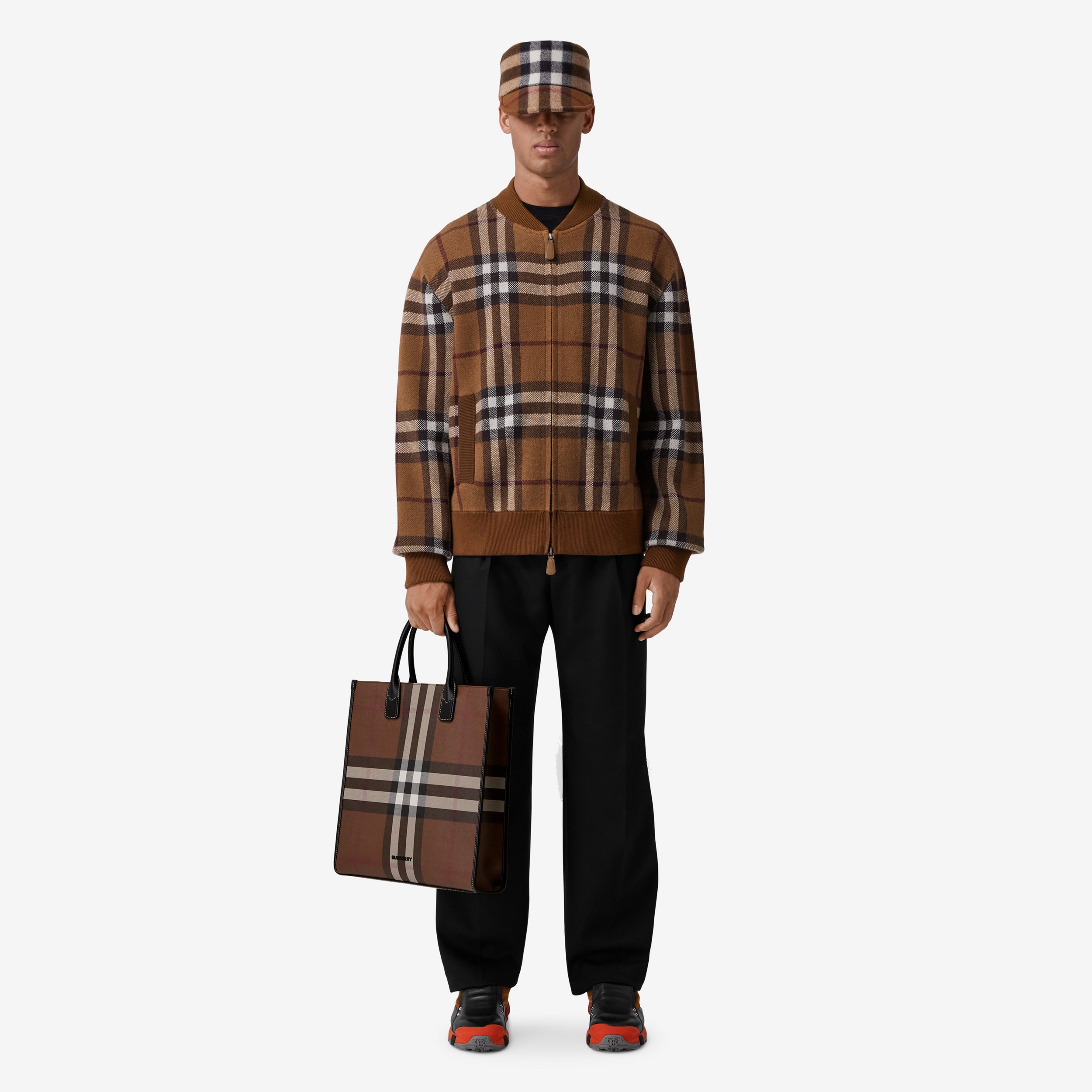 Exaggerated Check Slim Vertical Denny Tote in Dark Birch Brown - Men | Burberry® Official - 4