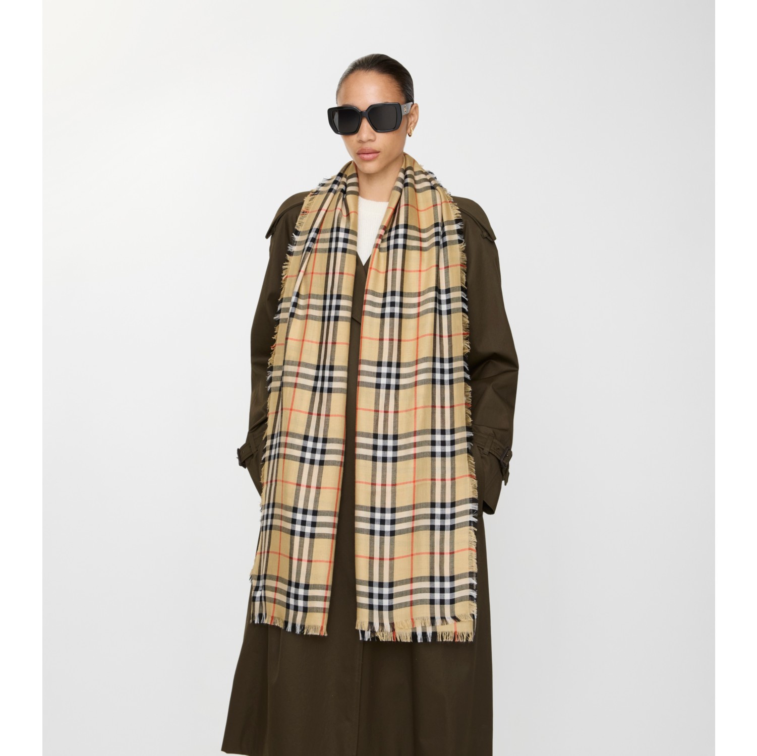 Check Cashmere Silk Scarf in Sand | Burberry® Official