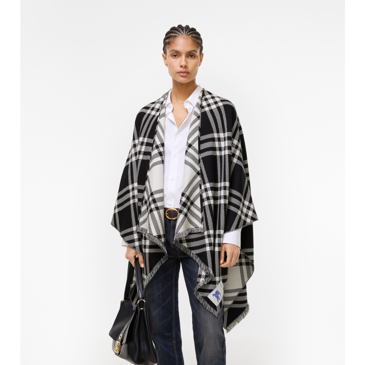  Check Wool Silk Cashmere Cape