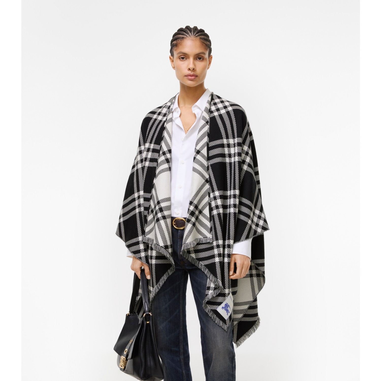 Check Wool Silk Cashmere Cape