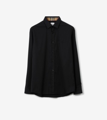 Slim Fit Monogram Motif Stretch Cotton Poplin Shirt in Black - Men ...