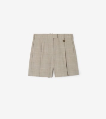 Check Wool Tailored Shorts in Cloudy white/mountain green - Women