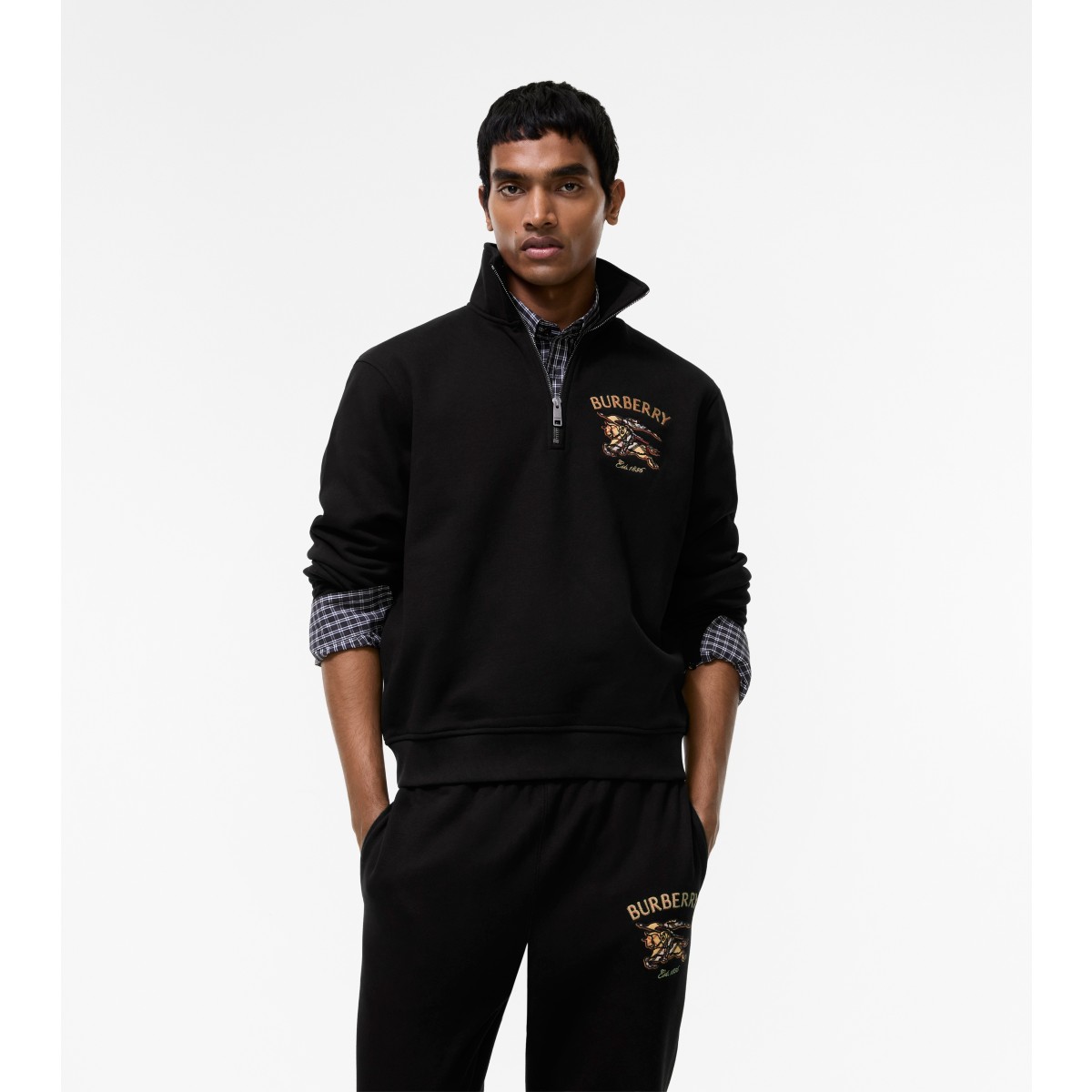  Check Knight Cotton Half-zip Sweater