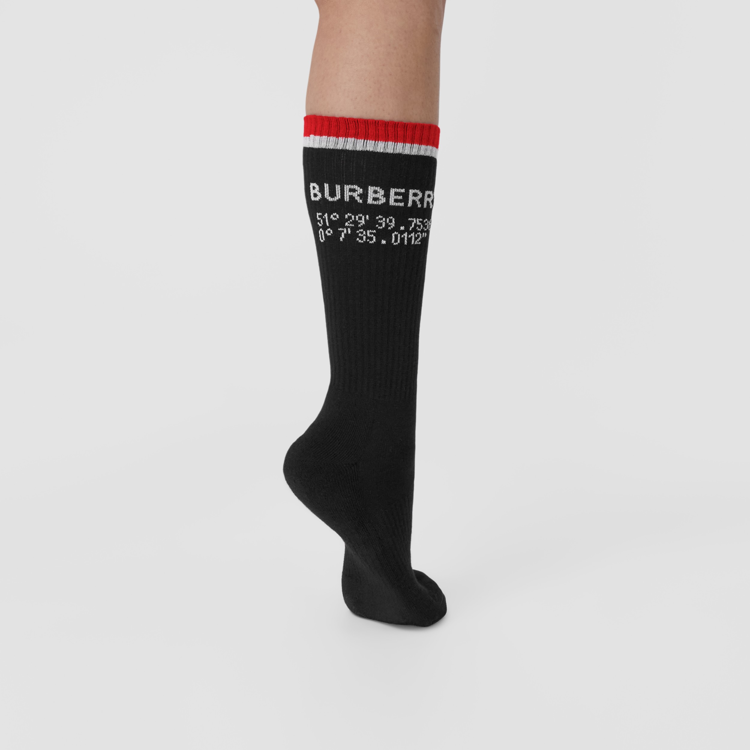 Coordinates Intarsia Technical Stretch Cotton Socks in Black | Burberry® Official - 3