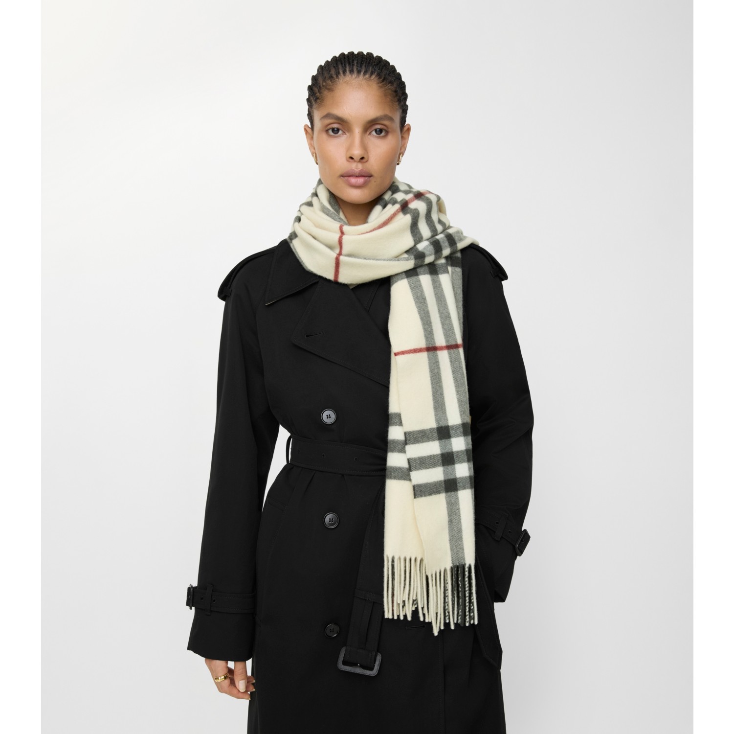 Wide Check Cashmere Scarf