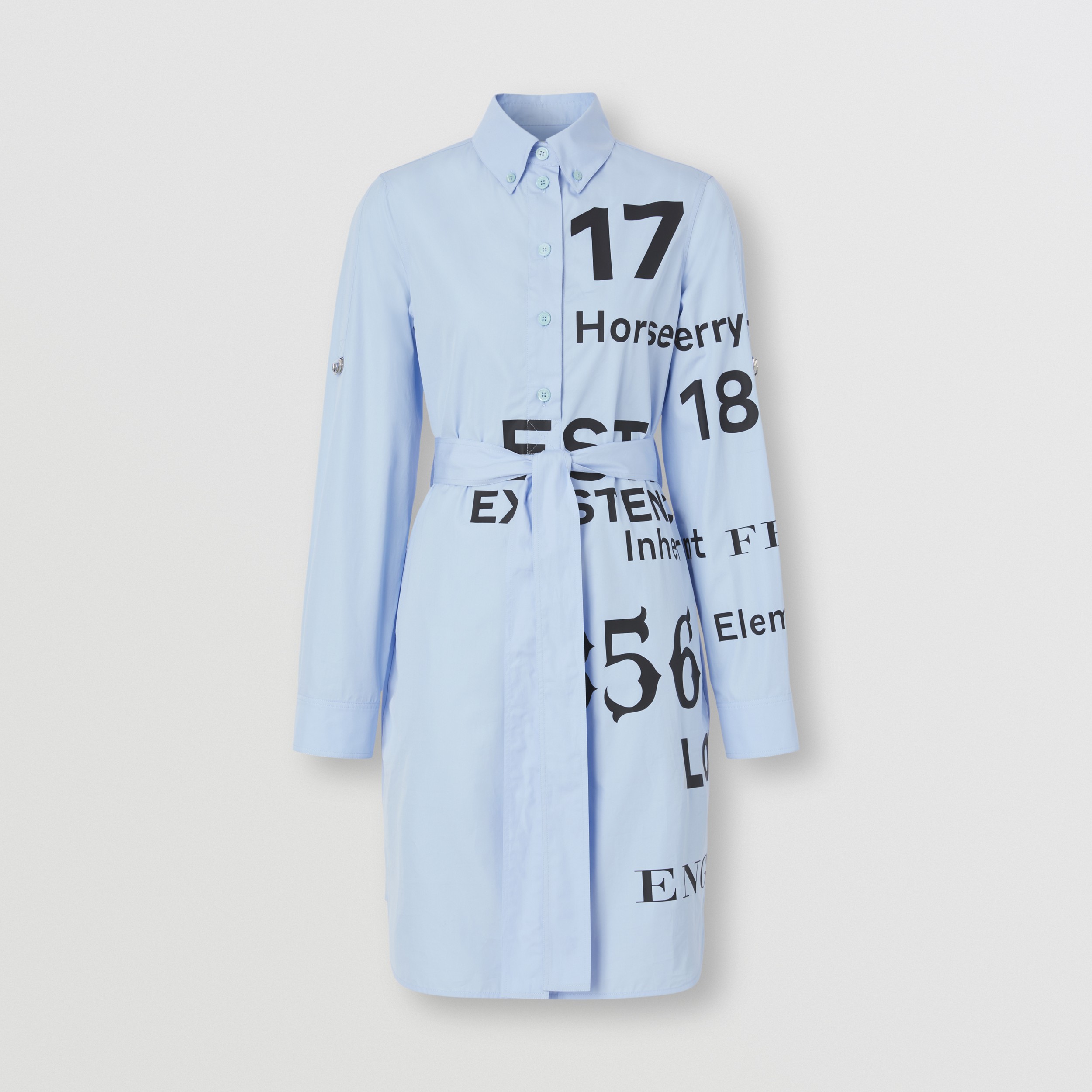 Horseferry Print Cotton Tie-waist Shirt Dress in Sky Blue - Women | Burberry® Official - 4