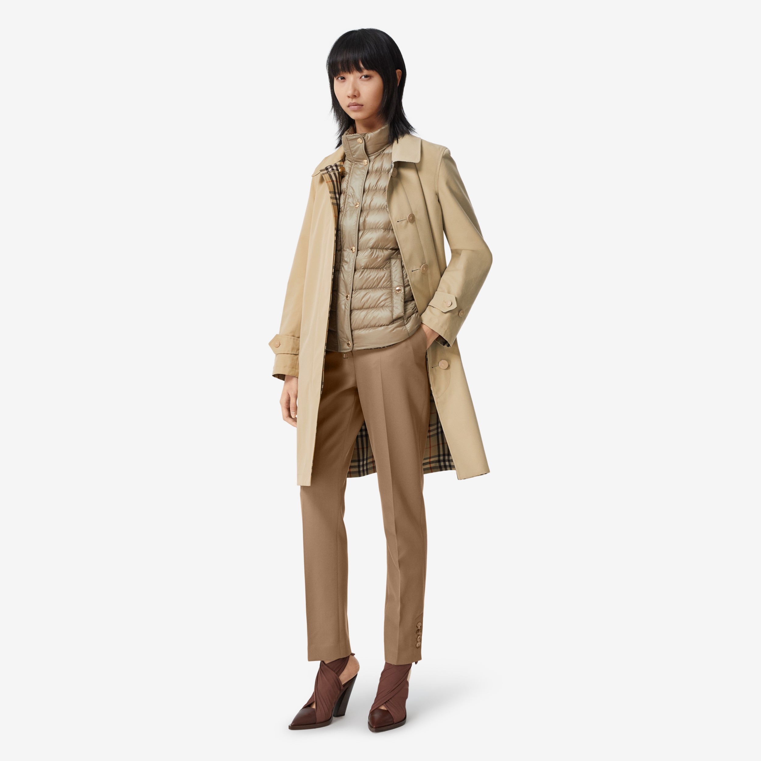 リバーシブル コットン＆ヴィンテージチェック カーコート (ハニー) - ウィメンズ | Burberry®公式サイト