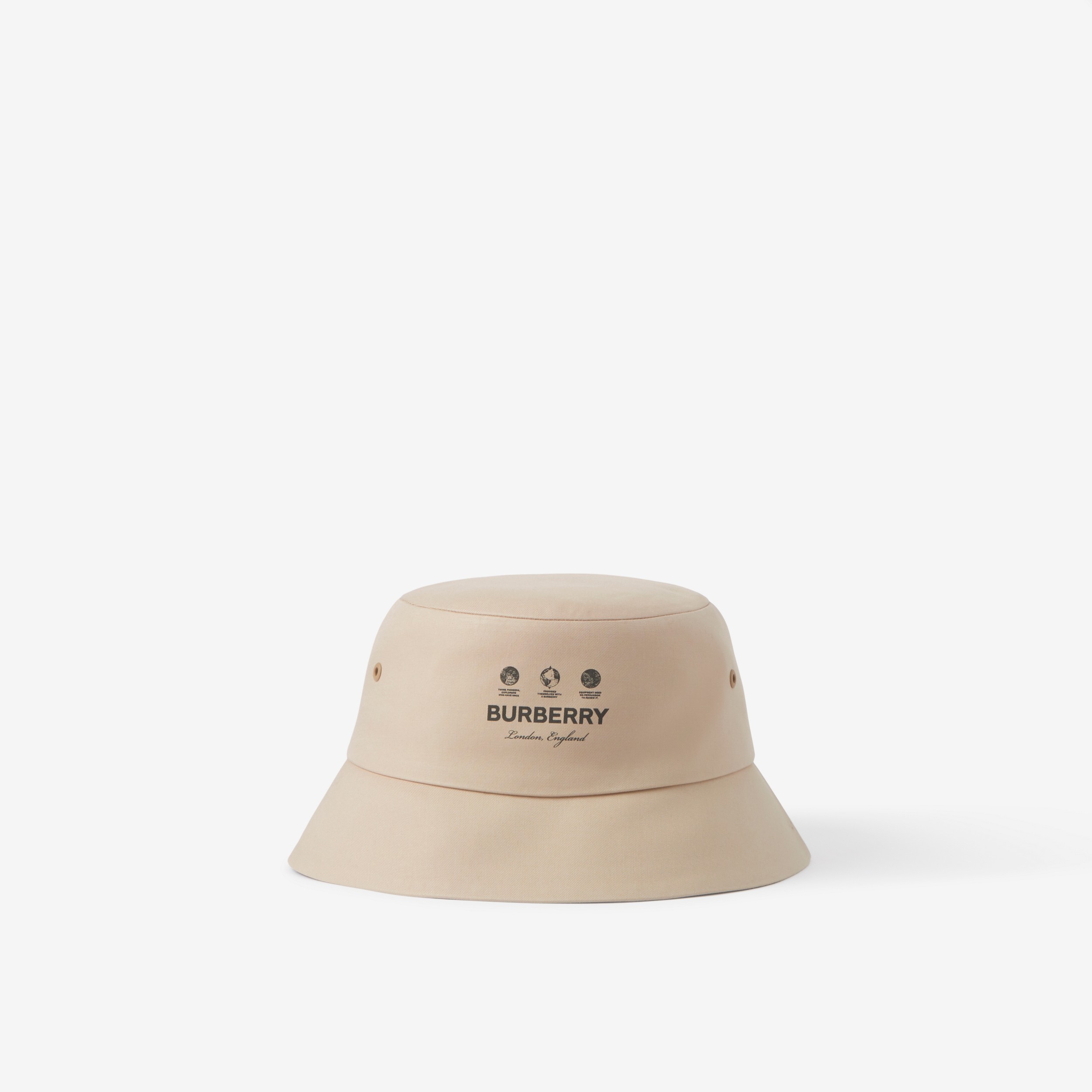 Label Print Cotton Gabardine Bucket Hat in Soft Fawn | Burberry® Official - 1