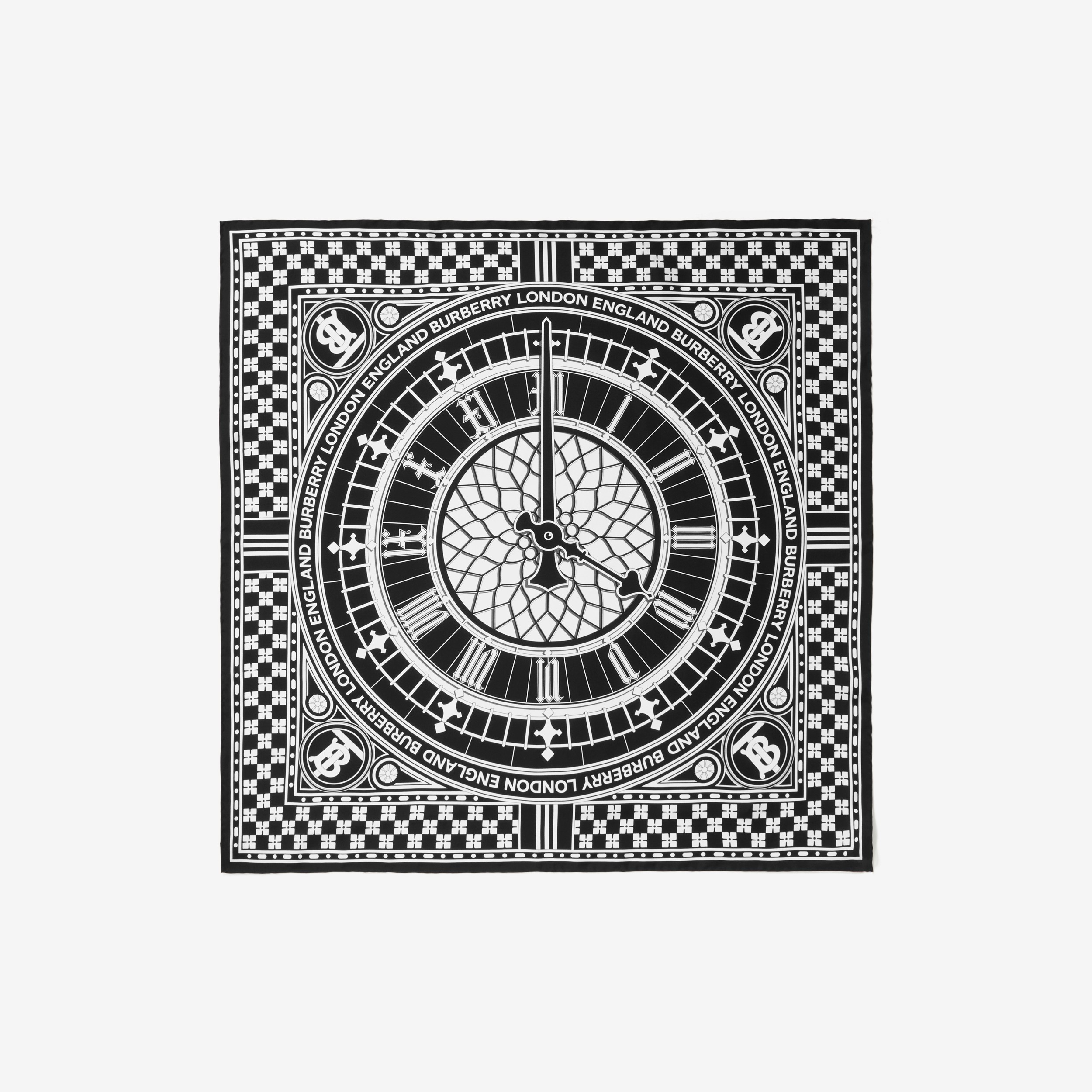 시계 프린트 실크 스퀘어 스카프 (모노크롬) | Burberry® - 2