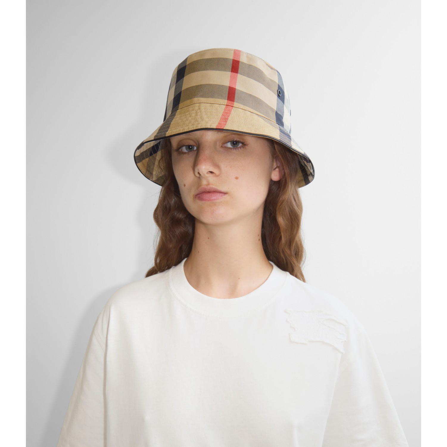 Exaggerated Check Cotton Bucket Hat in Archive beige Men Burberry Official