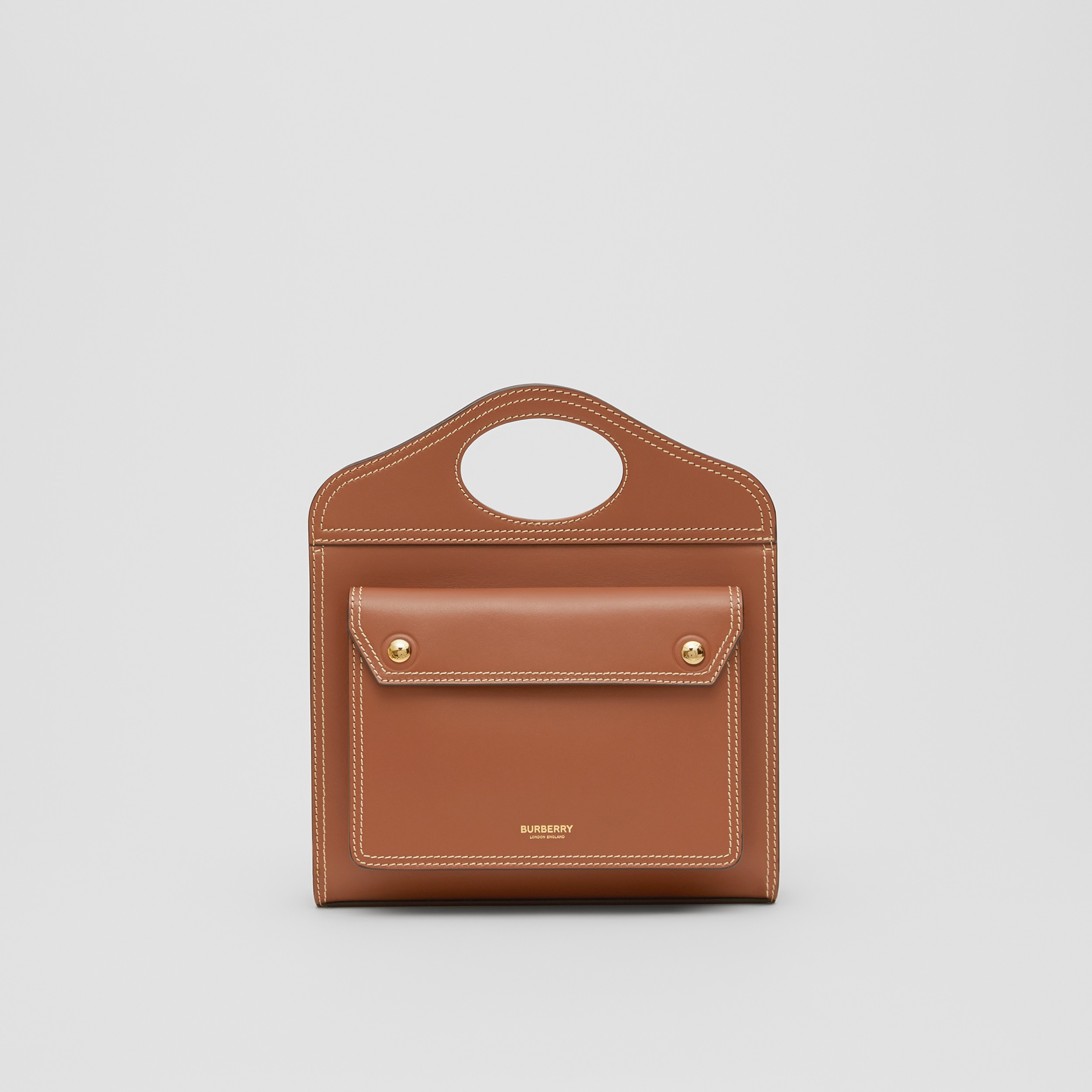 Mini sac Pocket en cuir surpiqué (Brun Malt) | Site officiel Burberry® - 1