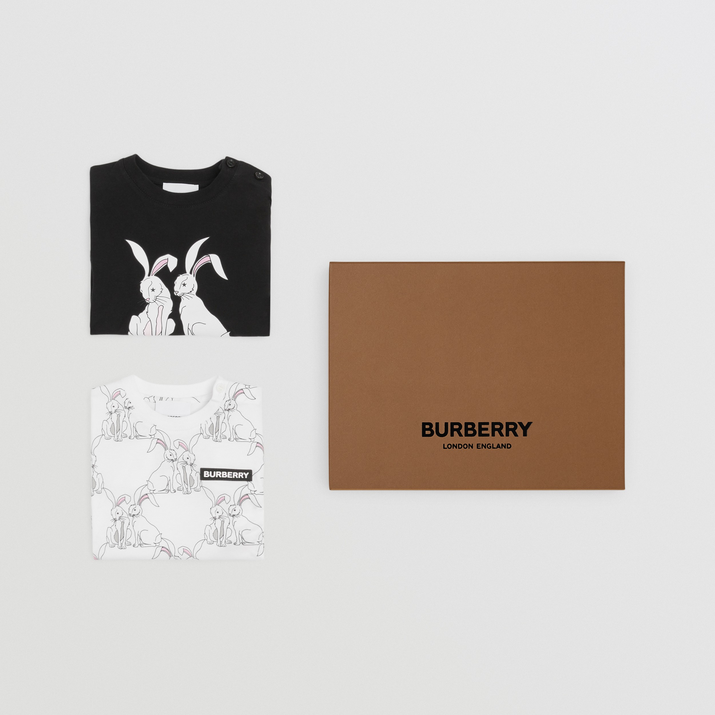 Rabbit Print Cotton Two-piece Baby Gift Set in White - Children | Burberry® Official - 1