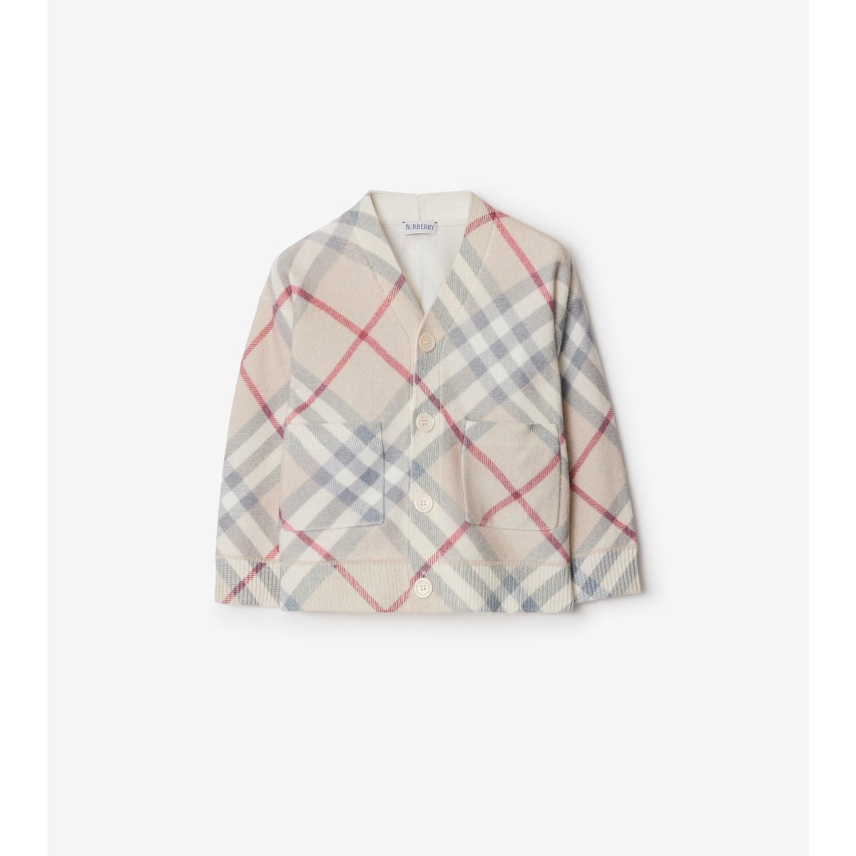Burberry Nova Check Wool Cardigan In Pale Stone