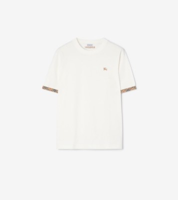 Check Trim Cotton T-shirt in Chalk white - Men | Burberry® Official