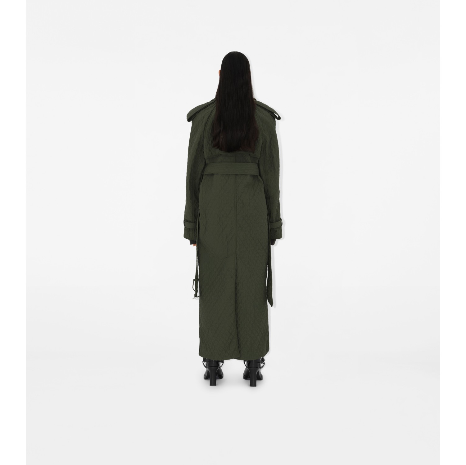 Trench coat largo en nailon acolchado