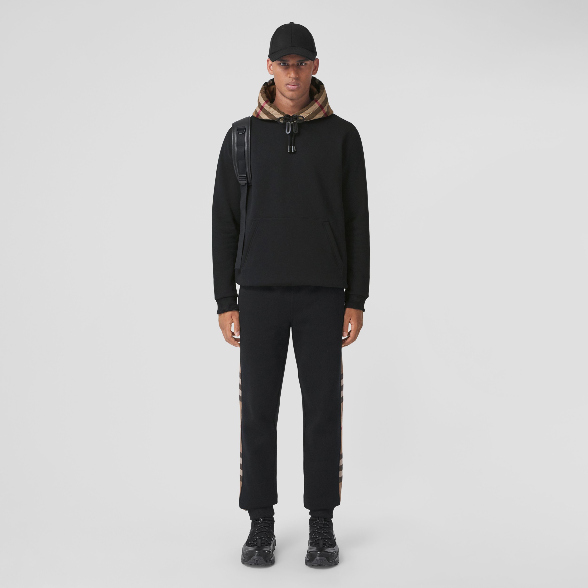 Check Hood Cotton Blend Hoodie in Black/birch Brown - Men | Burberry® Official - 4