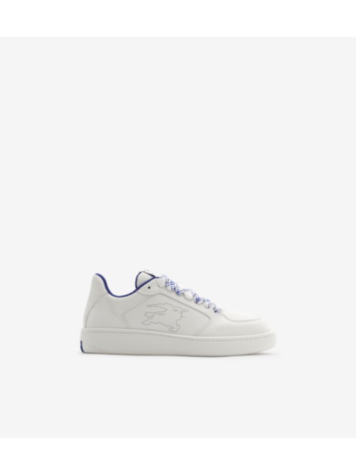 Shop Burberry Leather Stock Sneakers In White