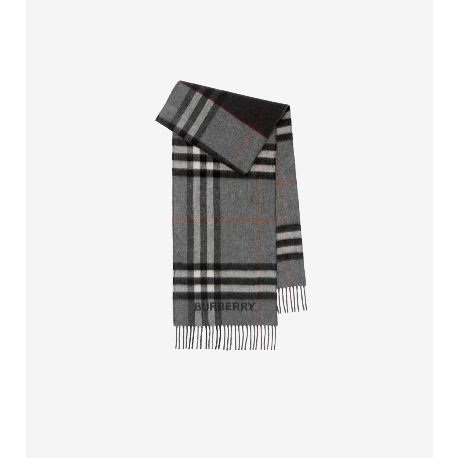 Contrast Check Cashmere Scarf in Grey charcoal Burberry Official