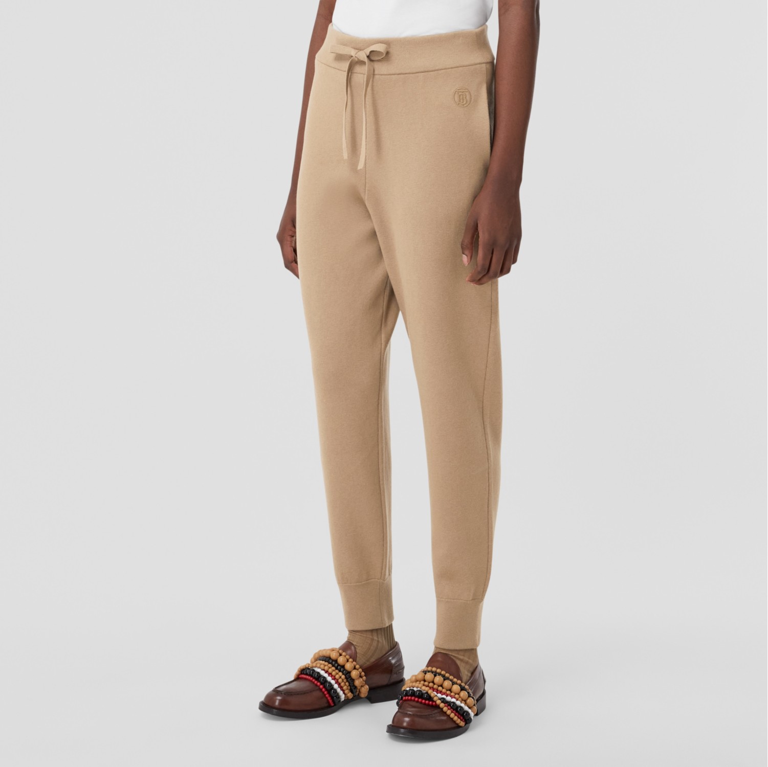Custom Fit Monogram Motif Cashmere Blend Jogging Pants in Camel - Women | Burberry® Official