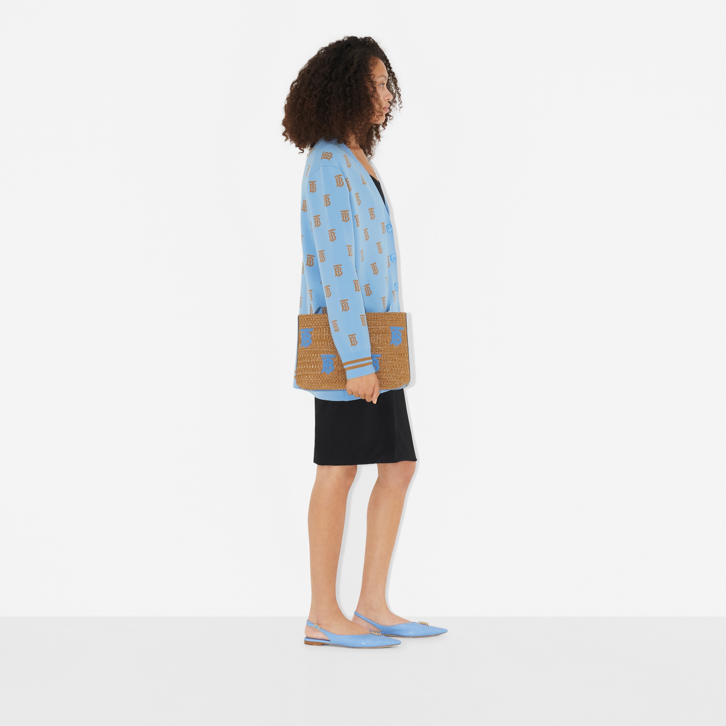 Cardigan oversize en laine et soie mélangées Monogram (Bleu Digitale) - Femme | Site officiel Burberry® - 3