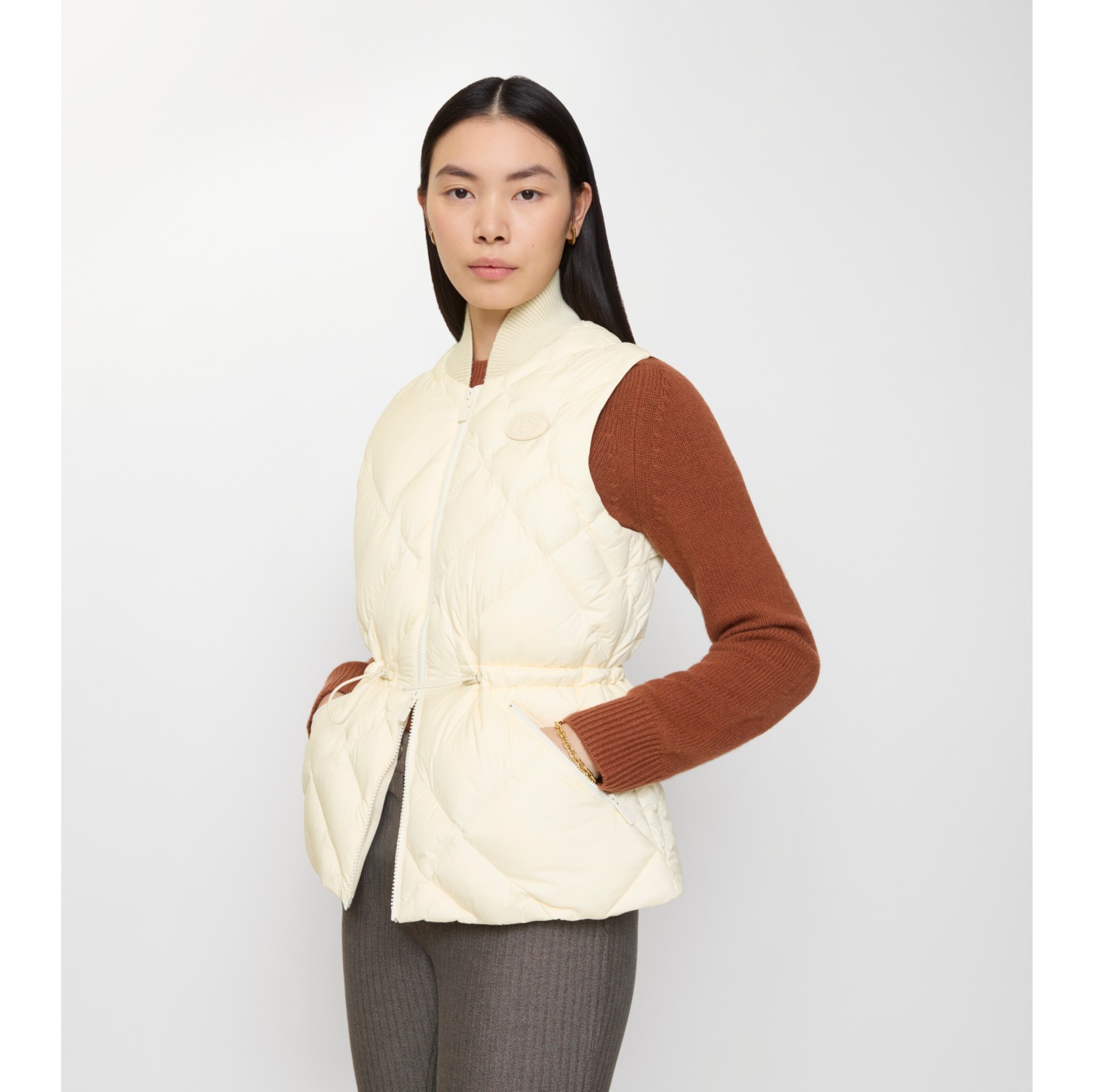 Check-stitch Nylon Gilet in Ceramic white - Women | Burberry® Official