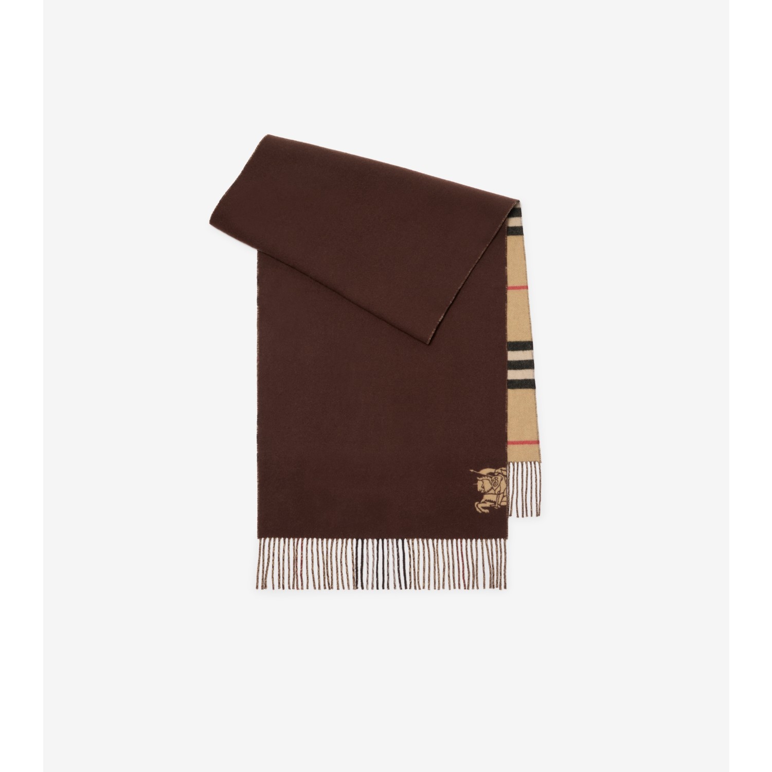 Wide Reversible Check Cashmere Scarf in Sand beige/truffle brown | Burberry® Official
