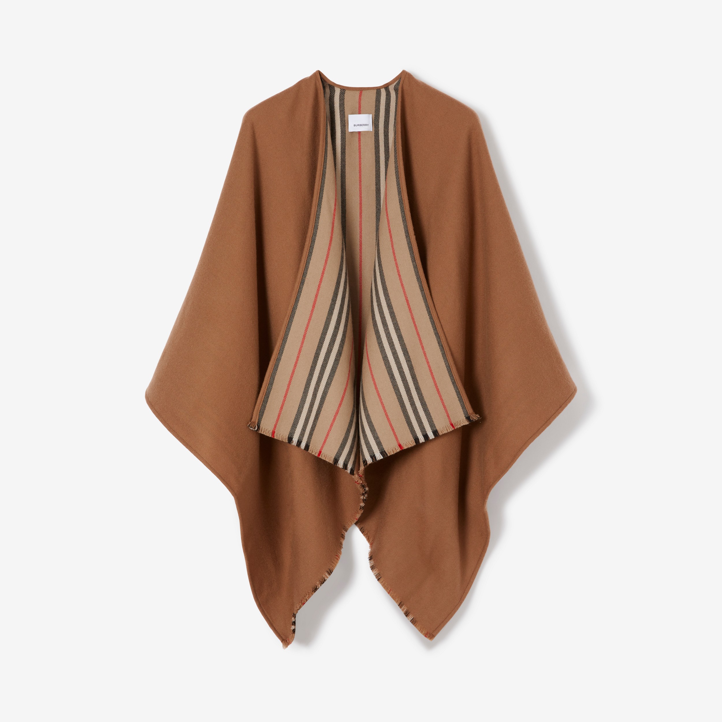 Reversible Icon Stripe Wool Cape in Flaxseed | Burberry® Official - 1