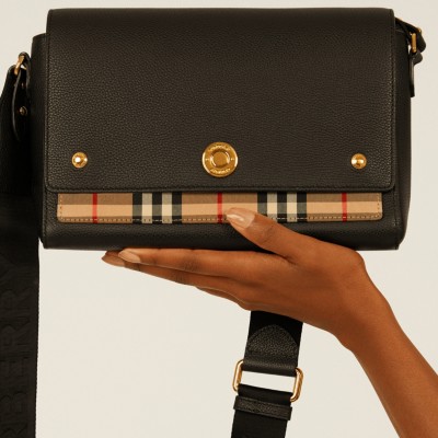 Leather and Vintage Check Note Crossbody Bag in Black - Women 