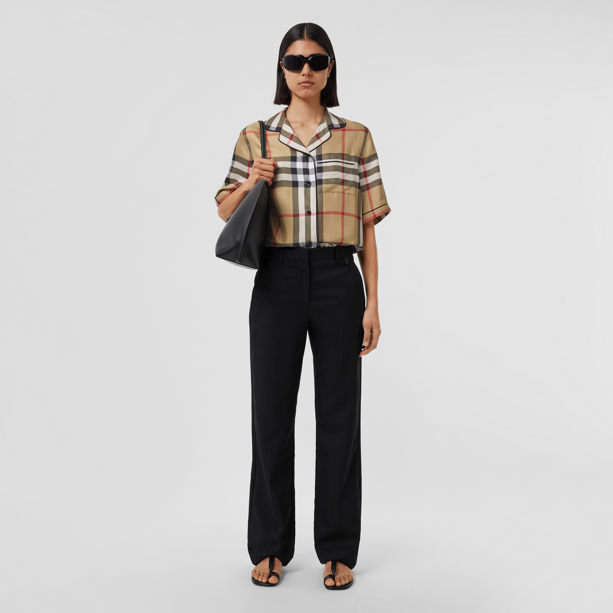 Vintage Check Silk Pyjama Shirt in Archive Beige | Burberry® Official - 4