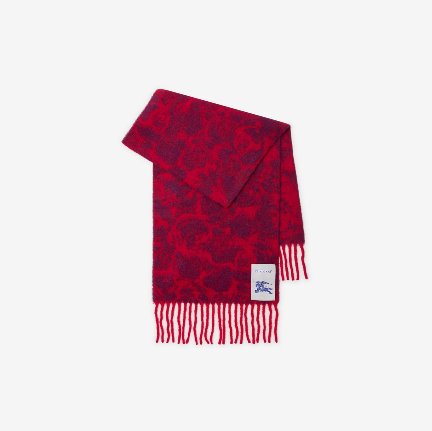 玫瑰羊驼毛羊毛混纺围巾 (邮筒红) | Burberry® 博柏利官网