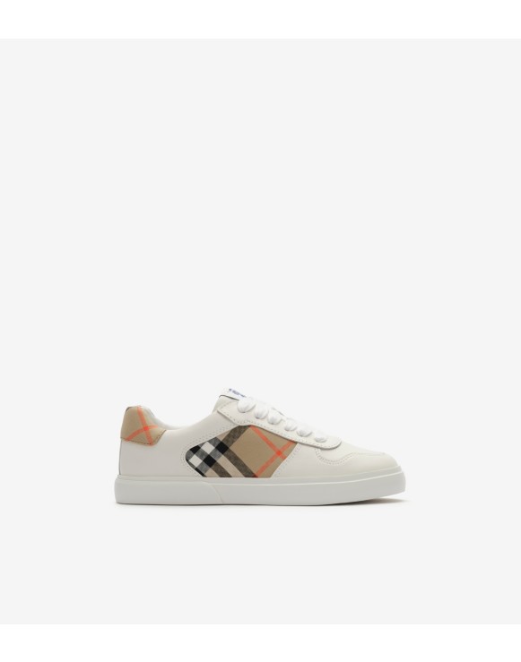 Check and Leather Sneakers