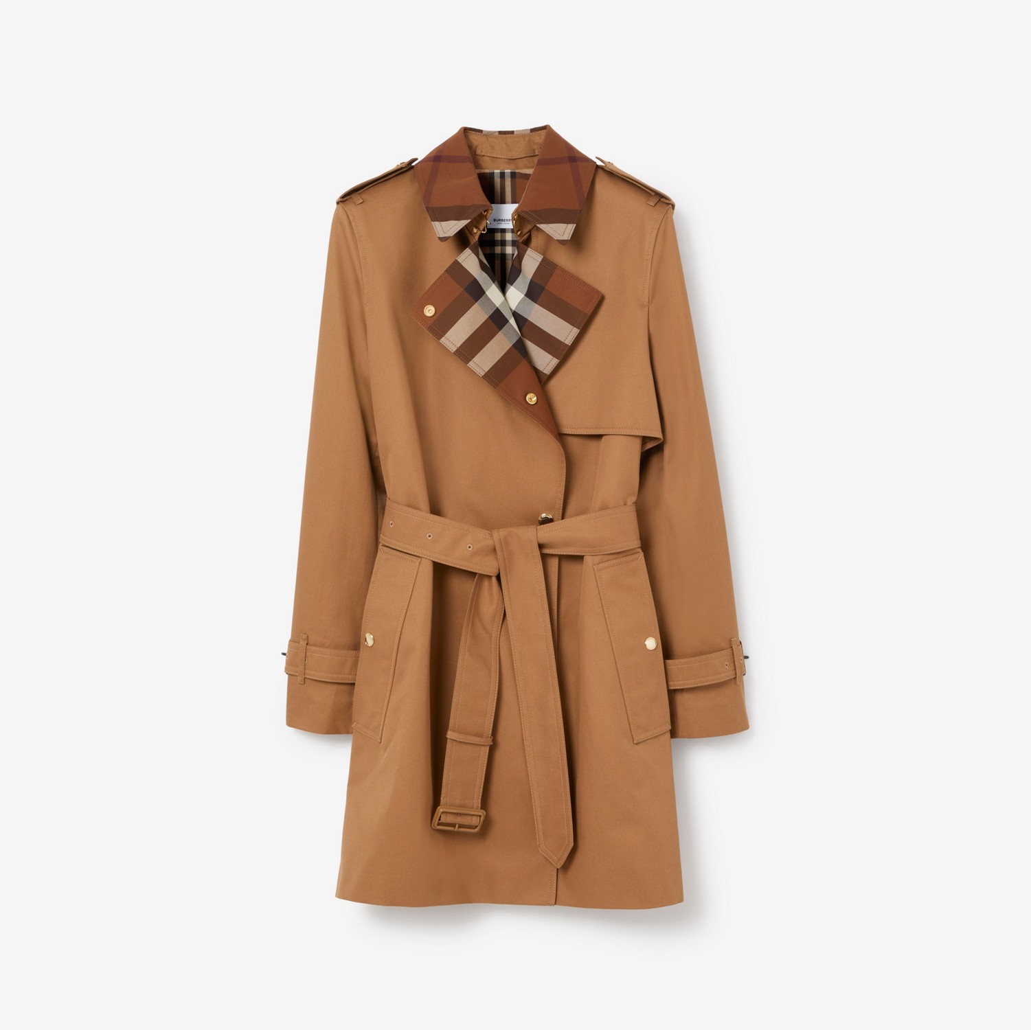 Trench coat in gabardine di cotone con pannelli con motivo tartan (Caramello Polvere) - Donna | Sito ufficiale Burberry®