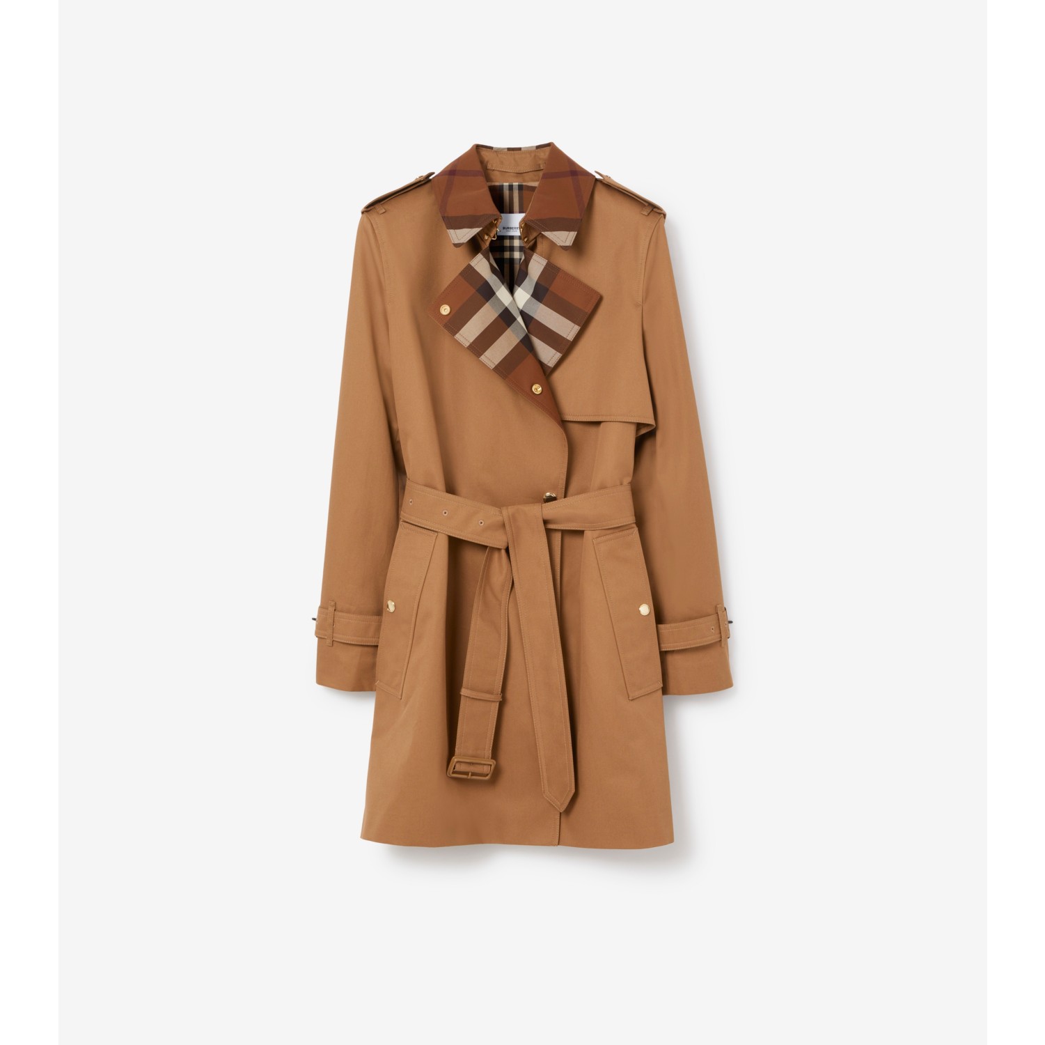 Short Check Collar Gabardine Trench Coat