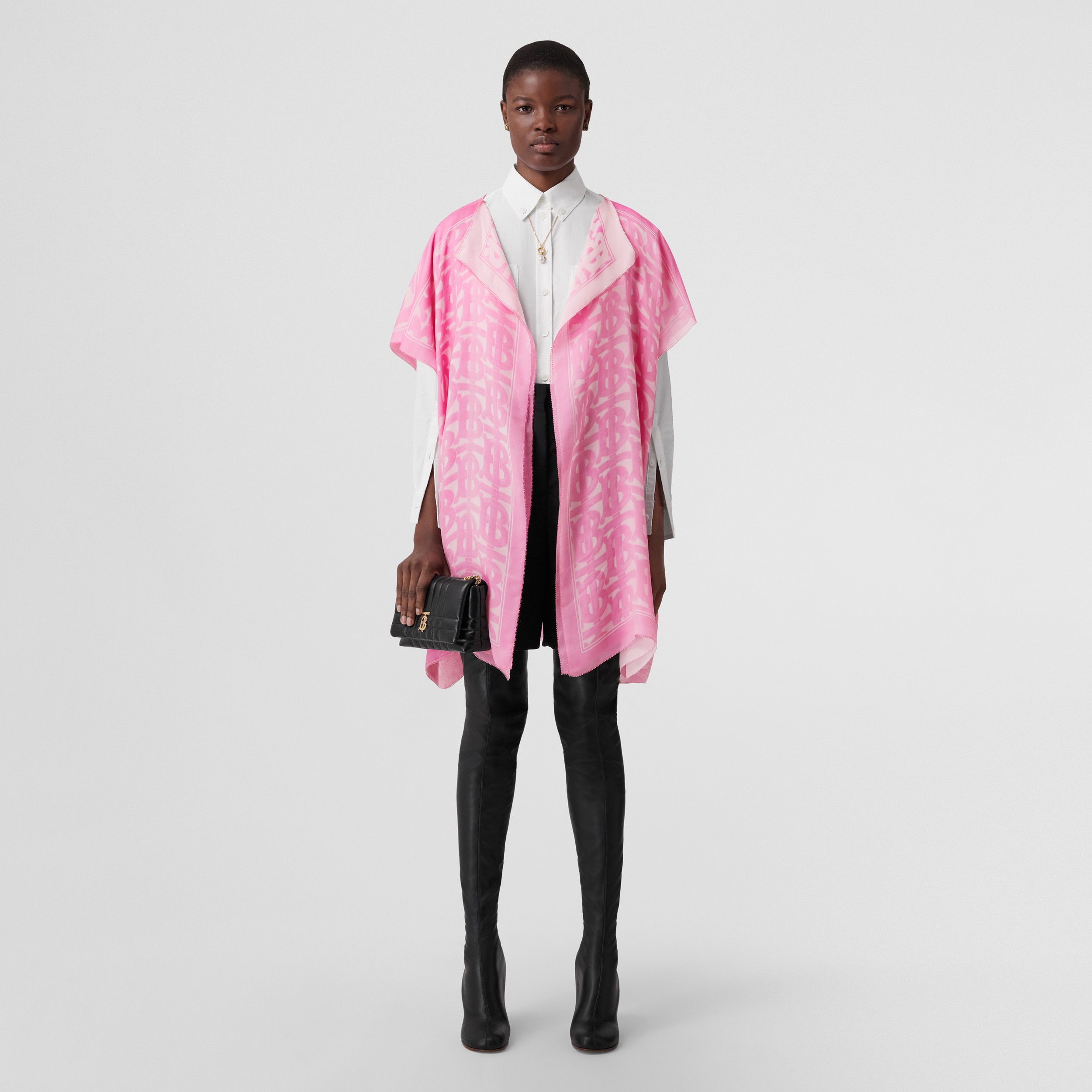 Monogram Silk Chiffon Jacquard Cape in Bubblegum Pink - Women | Burberry® Official - 1