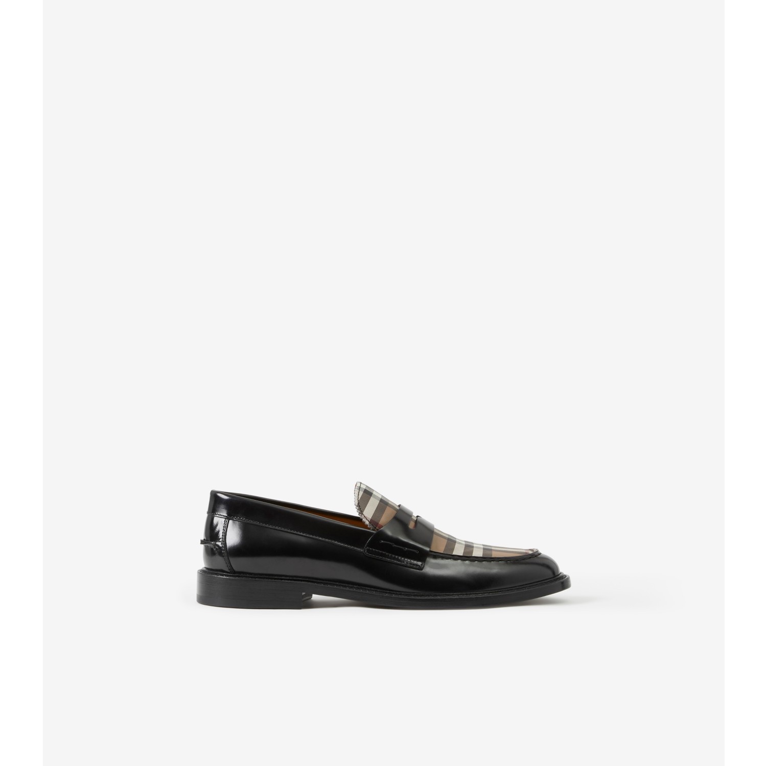 Vintage Check Panel Leather Penny Loafer in Black - Men | Burberry® Official