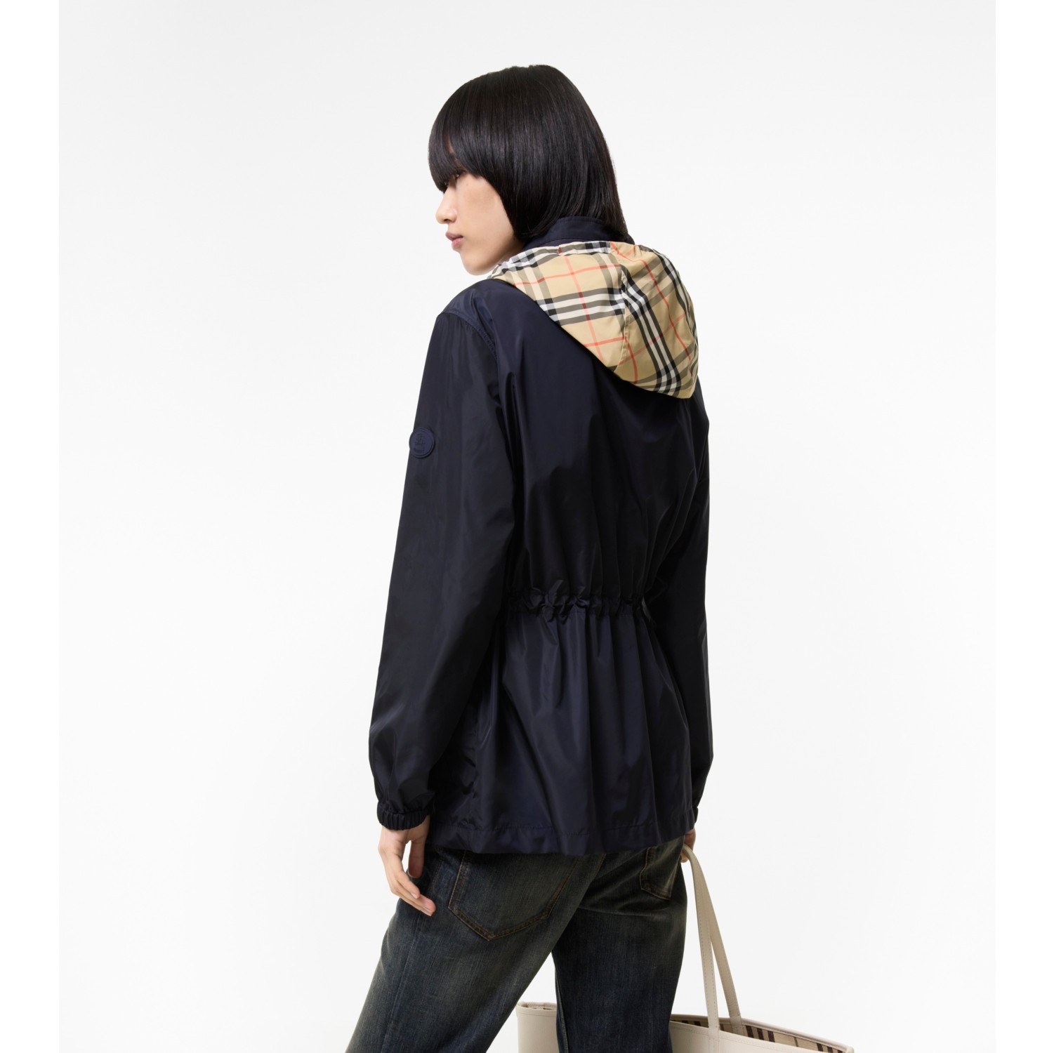 Short Checker-tape Nylon Parka in Navy - Women | Burberry® Official